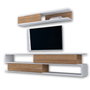 Hanah Home Mueble de TV Blanco y Teca con Estante de Pared